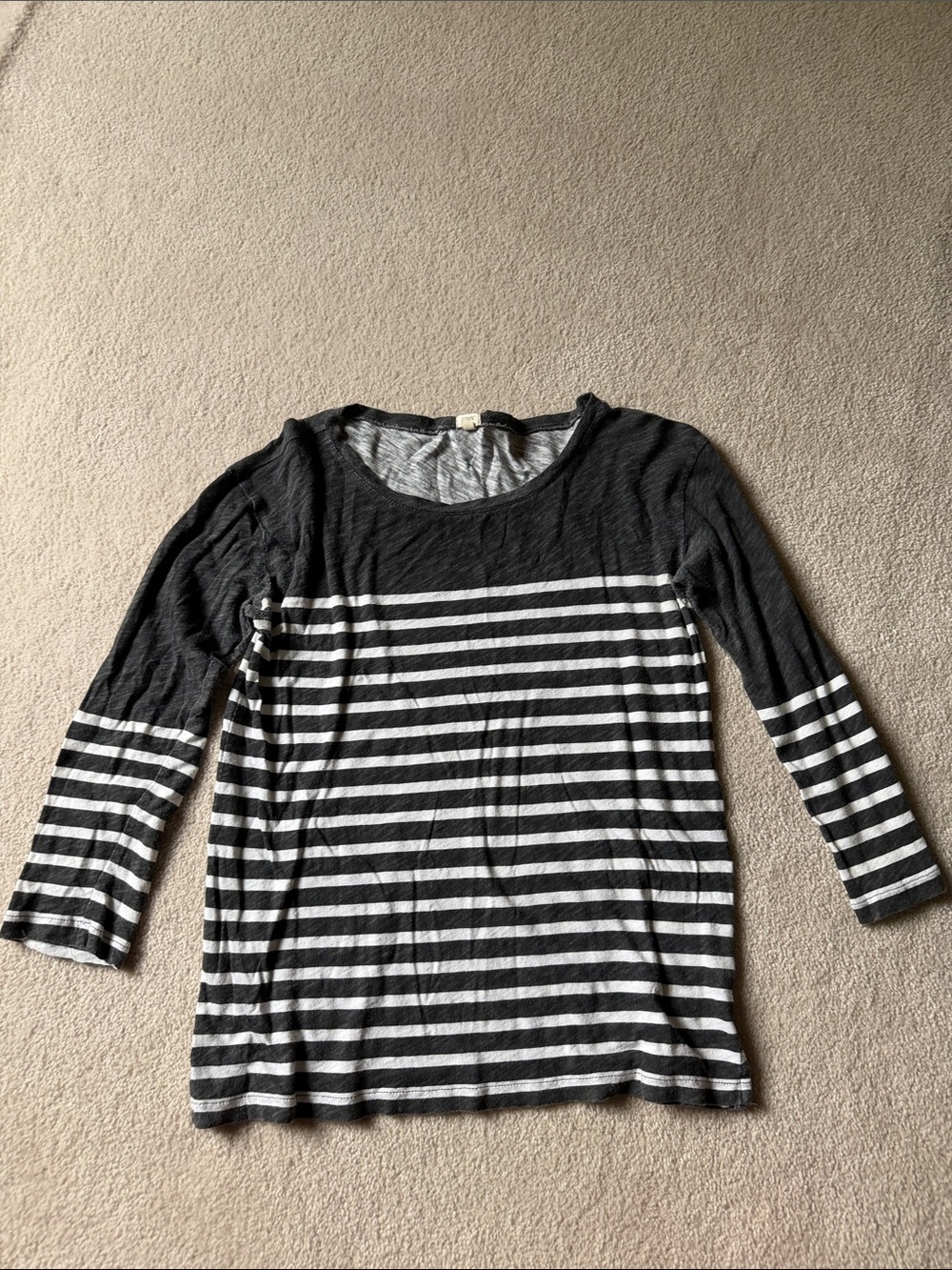 J. Crew Gray and Charcoal Striped 3/4 Sleeve Tee